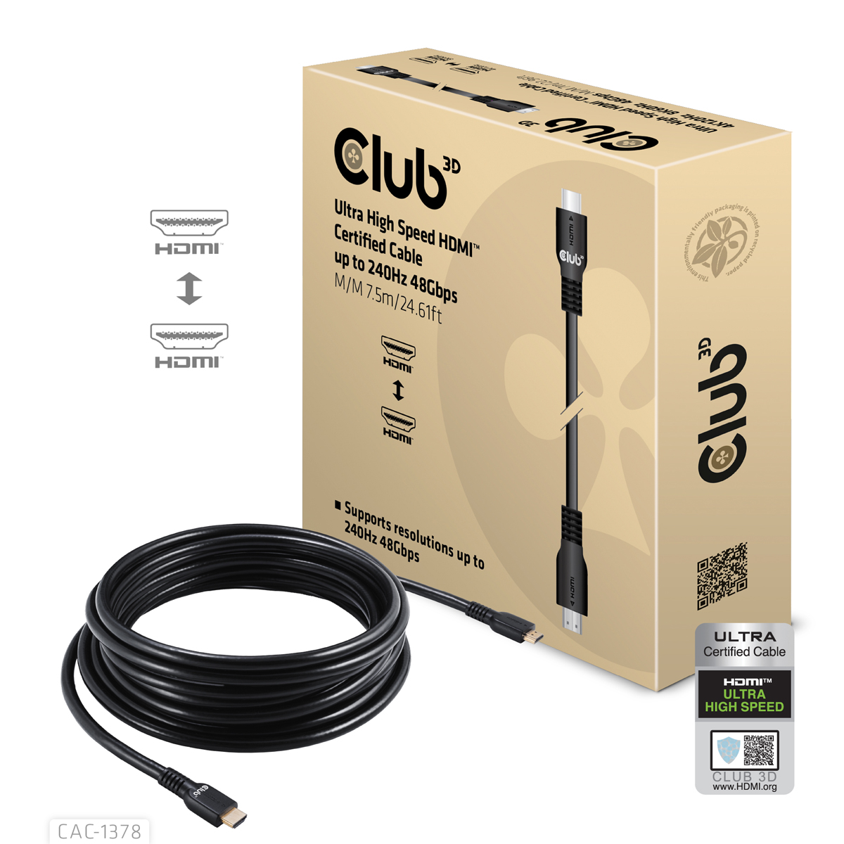 Club3D HDMI-Kabel A -> A 2.1 Ultra High Speed 8K60Hz  7,5m retail
