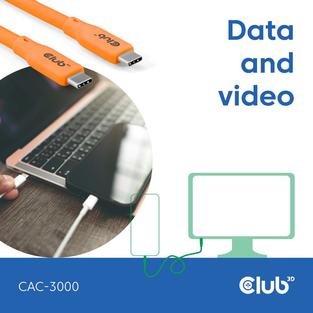 Club3D Lifestyle USB-C Kabel  PD 240W,20Gbps  2m orangeSt/St retail