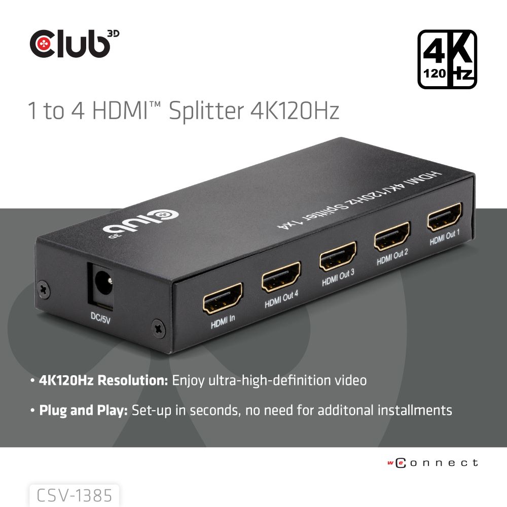 Club3D HDMI Splitter  1 Eingang  -> 4 Ausgänge 4K120Hz UHD retai
