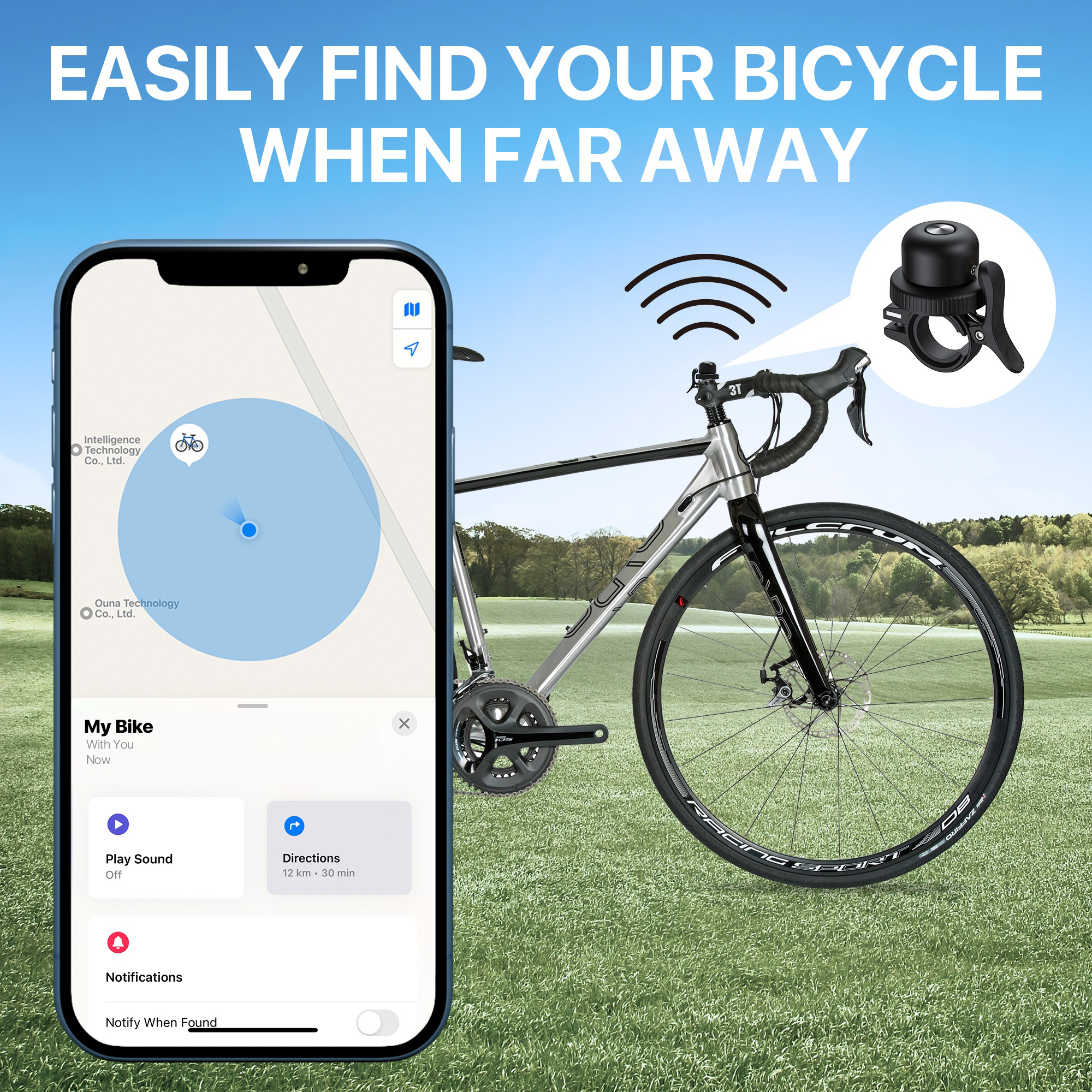 ultron Mibell,Fahrradklingel incl. apple zert.Tag black Smartphone Tags