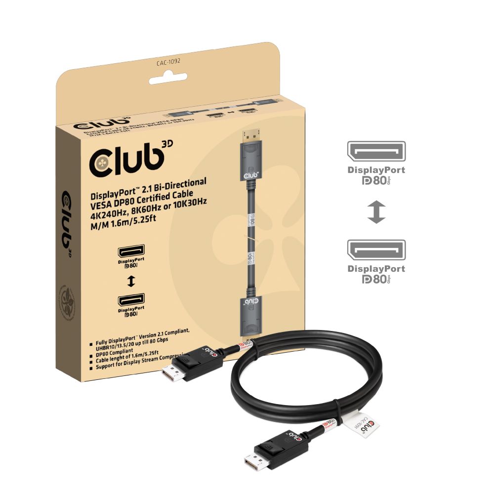 Club3D DP-Kabel 2.1 DP80 zertifiziert   1,6m 10K/&shy;8K/&shy;4K St/&shy;St ret