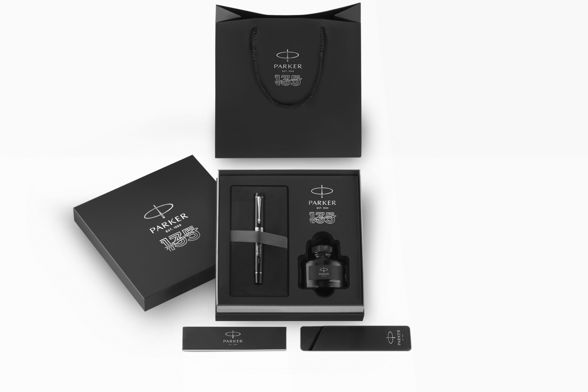 PARKER Füller Duofold 135 Spezial Ed. schw/&shy;chrom Feder 18k M Ges