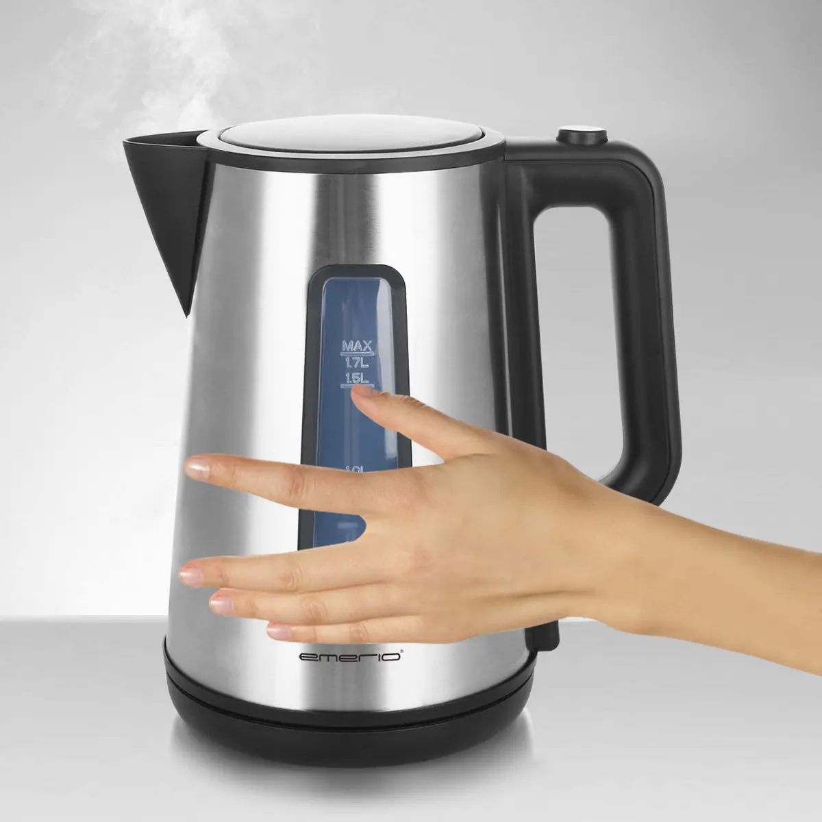 Emerio Wasserkocher, 1.7L, Cool Wall, silber