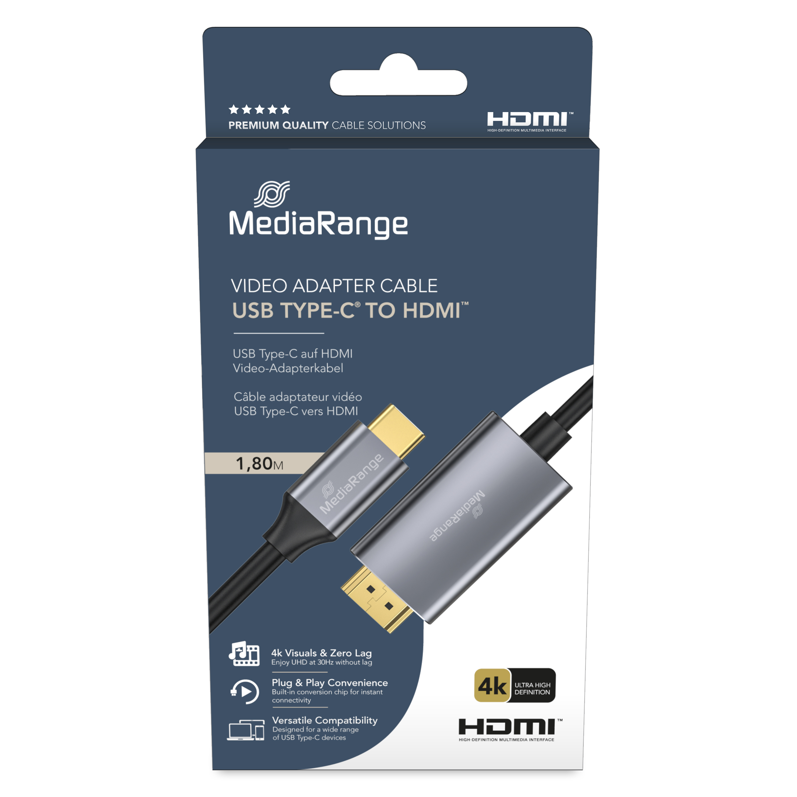 MediaRange USB-C 3.2 Gen. auf HDMI Video-Adapterkabel 1,8m HDMI-Adapter