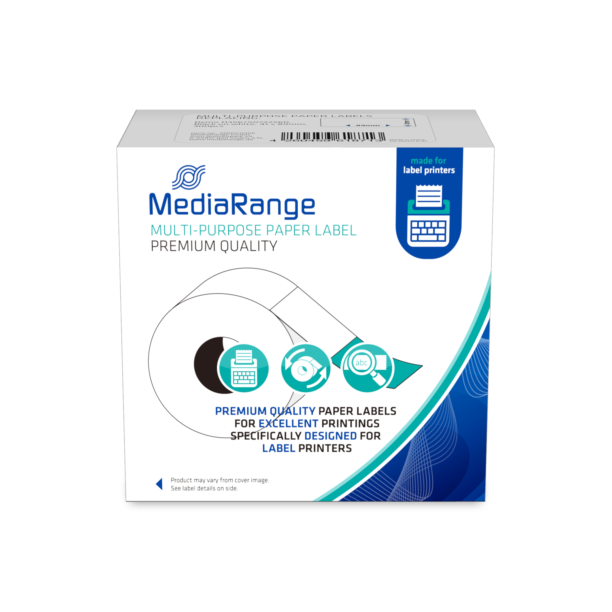MediaRange Papieretiketten komp. Dymo 41x89mm 300 Stk. sw/ws Etiketten