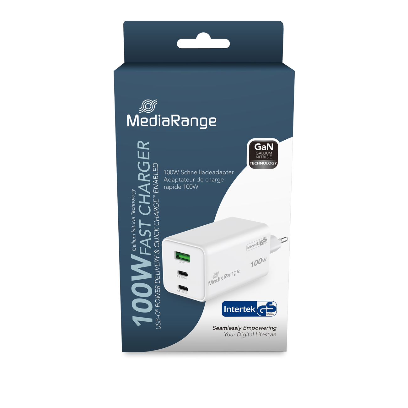 MediaRange Ladegerät 100W 3-Port 2x USB-C u. 1x USB-A, weiß