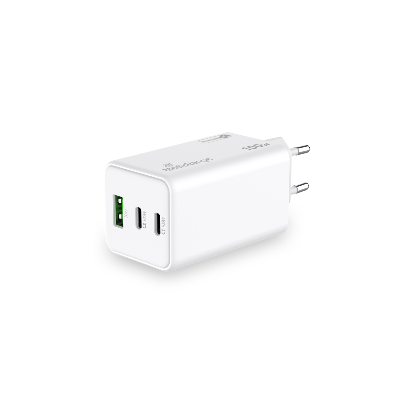 MediaRange Ladegerät 100W 3-Port 2x USB-C u. 1x USB-A, weiß