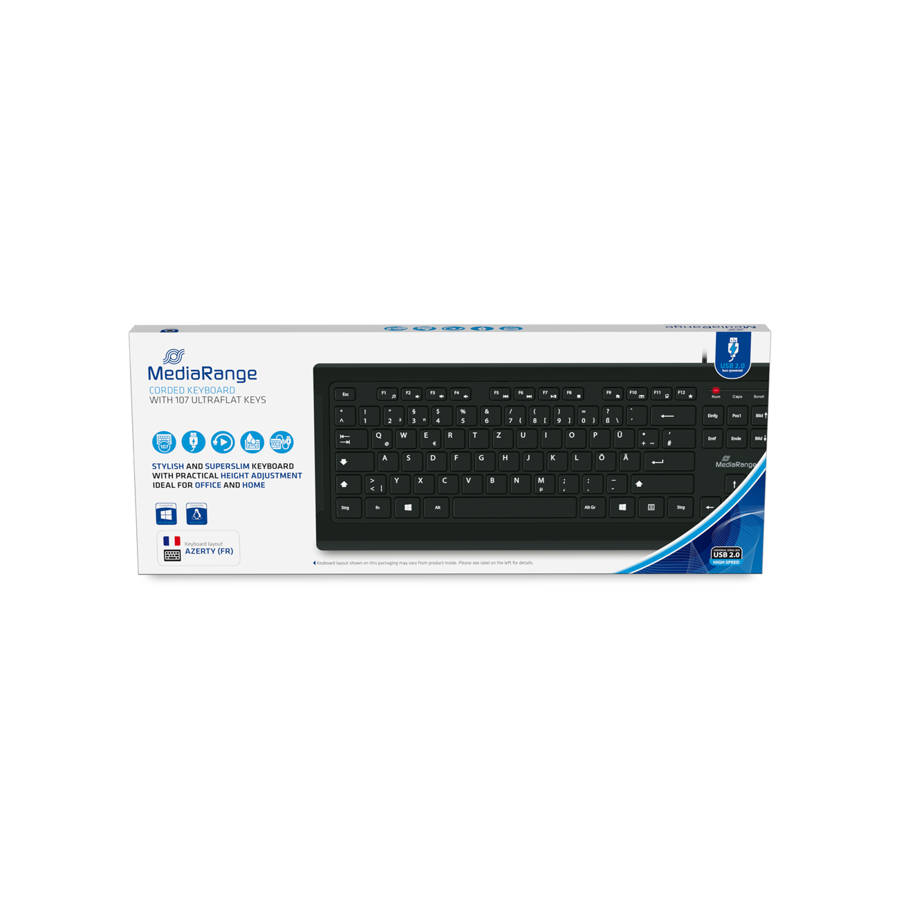 MediaRange Tastatur kabelgeb. ultraflachen Tasten (FR) sw Mäuse & Tastaturen