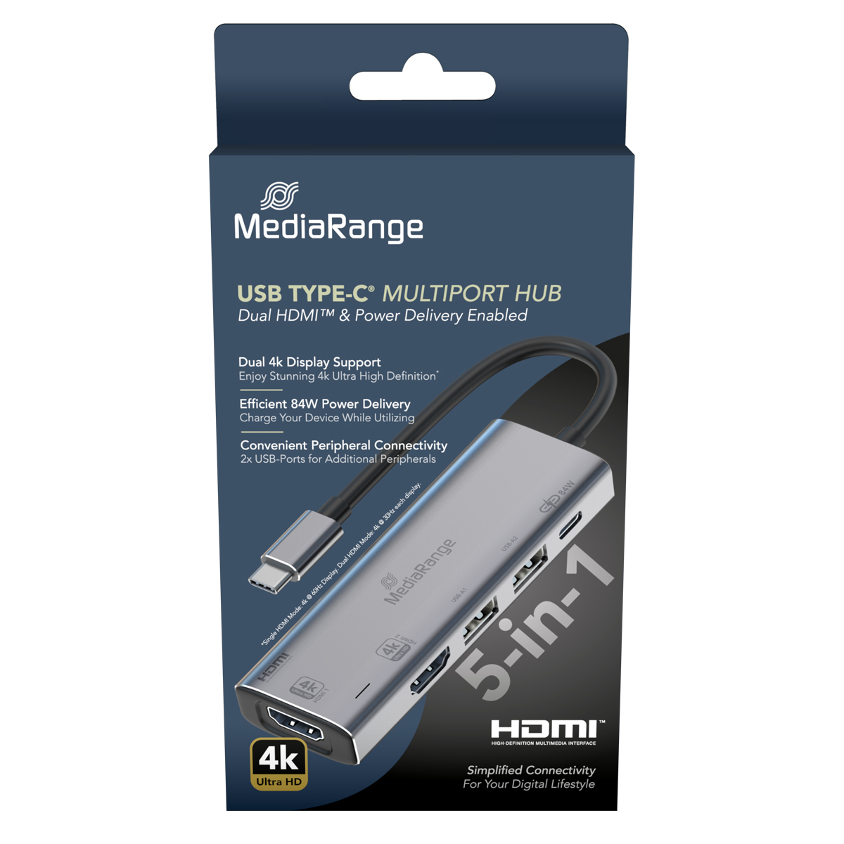 MediaRange HUB USB-C 5 in 1 Multiport Adapter, silber HUBs