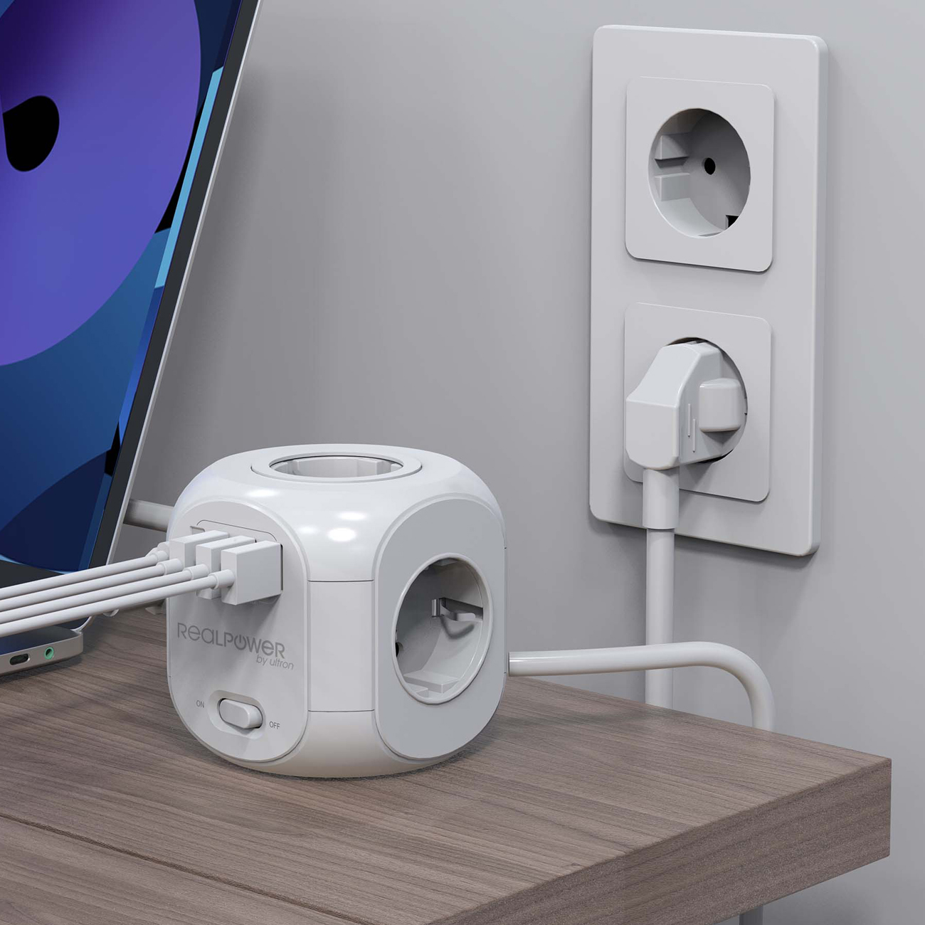 RealPower Steckdosenwürfel PowerBox 431 + 3xUSB-A / 1xUSB-C