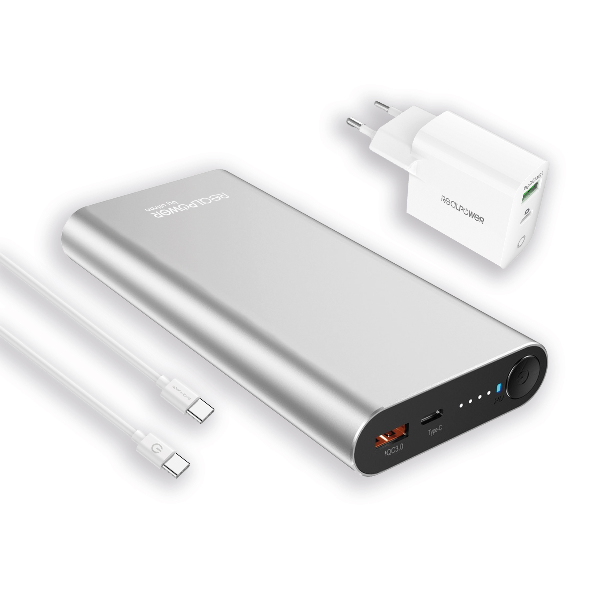 RealPower Powerbank PB-20000PD Pro Set silber      20.000mAh Powerbanks