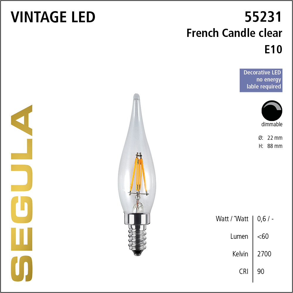 SEGULA LED French Kerze klar E10 1,5W 2700K dimmbar
