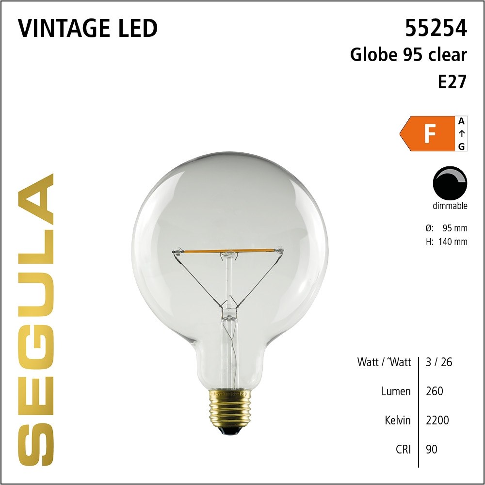 SEGULA LED Globe 95 klar - Balance E27 3W 2200K dimmbar