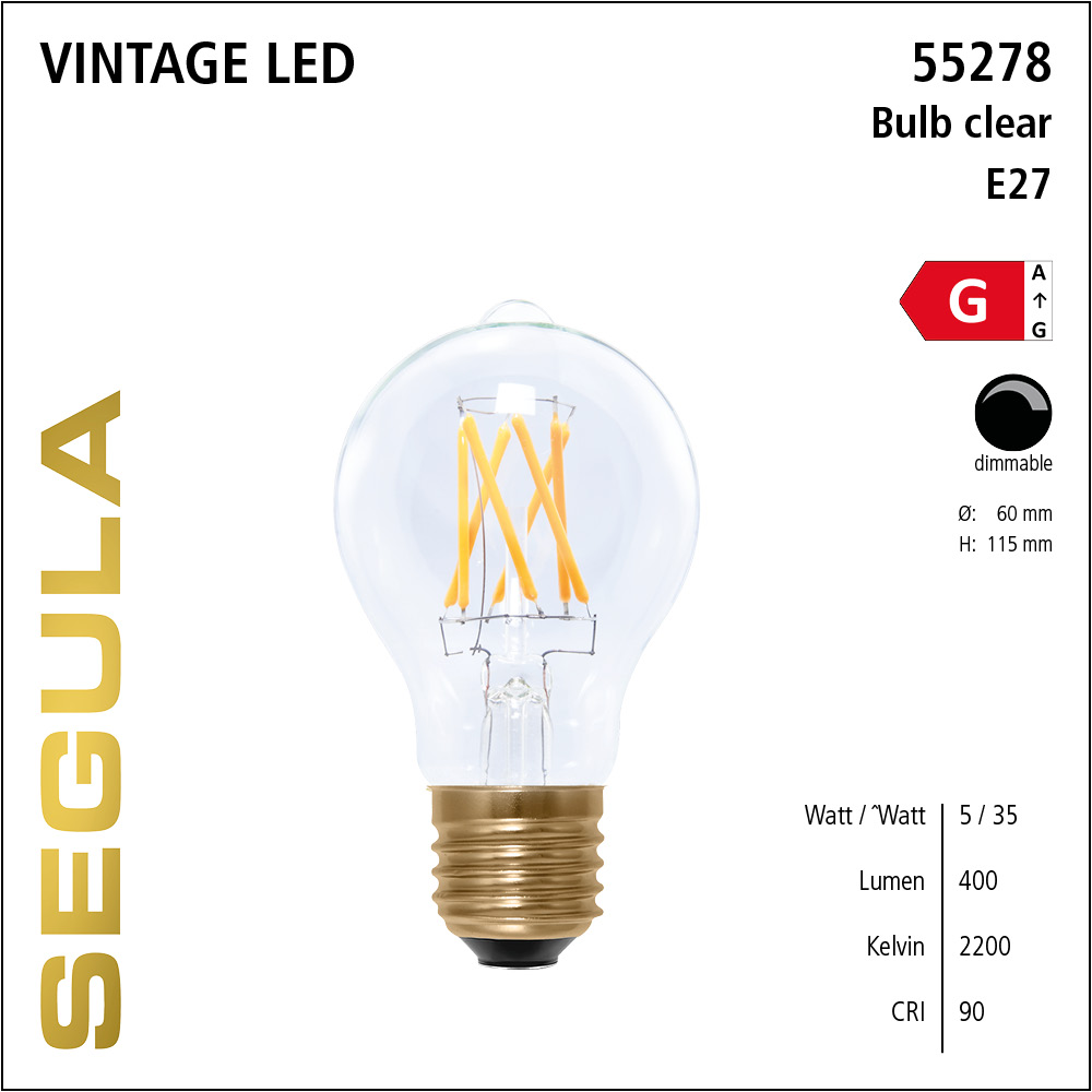 SEGULA LED Glühlampe klar E27 5W 2200K dimmbar