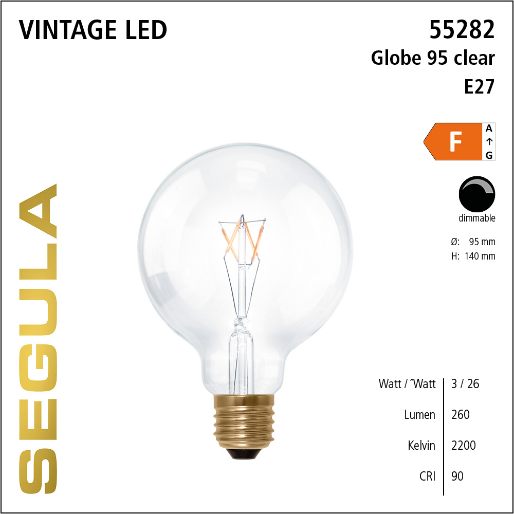 SEGULA LED Globe 95 klar E27 3W 260Lm 2200K dimmbar LED