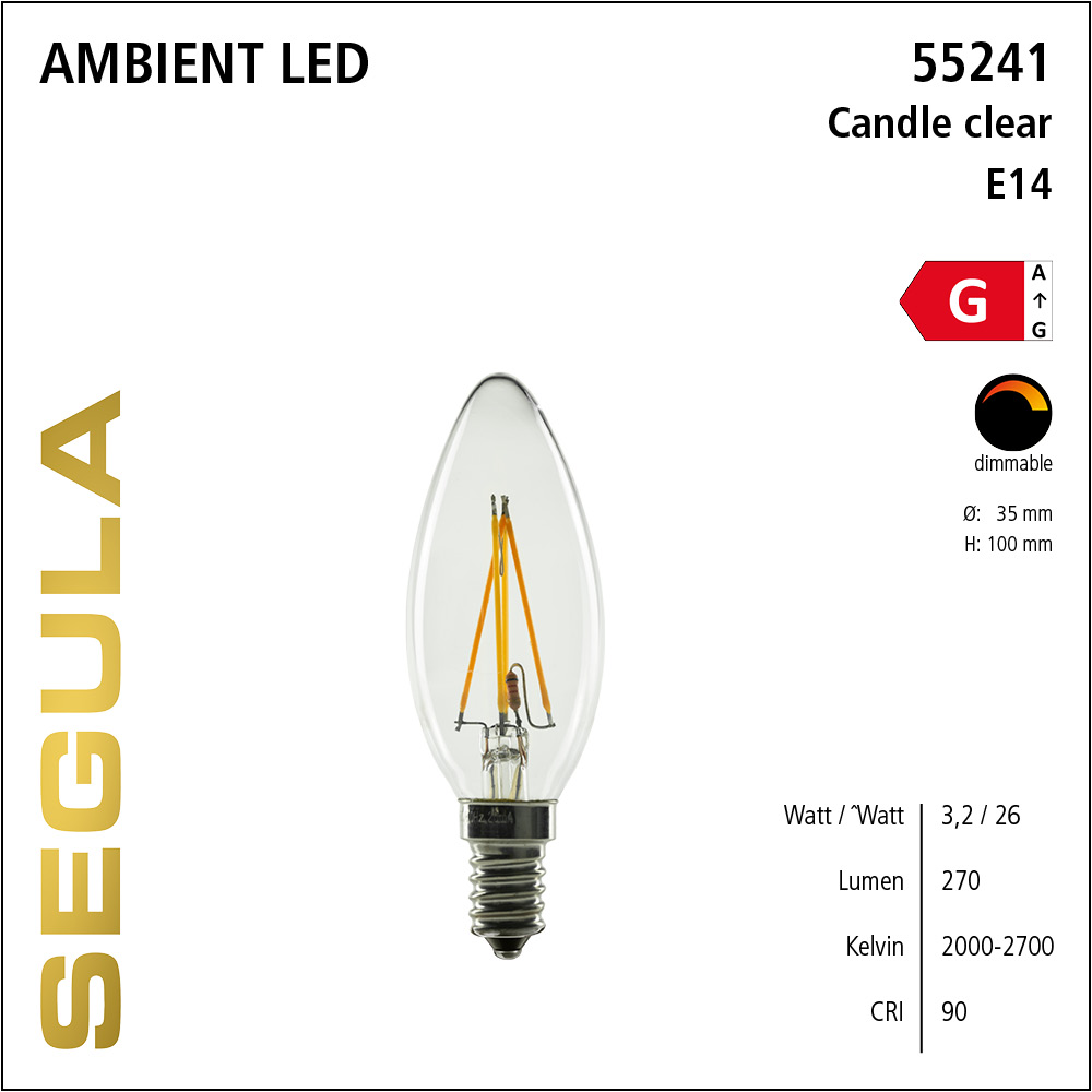 SEGULA LED Kerze klar Ambient E14 3,2W 2000-2700K dimmbar