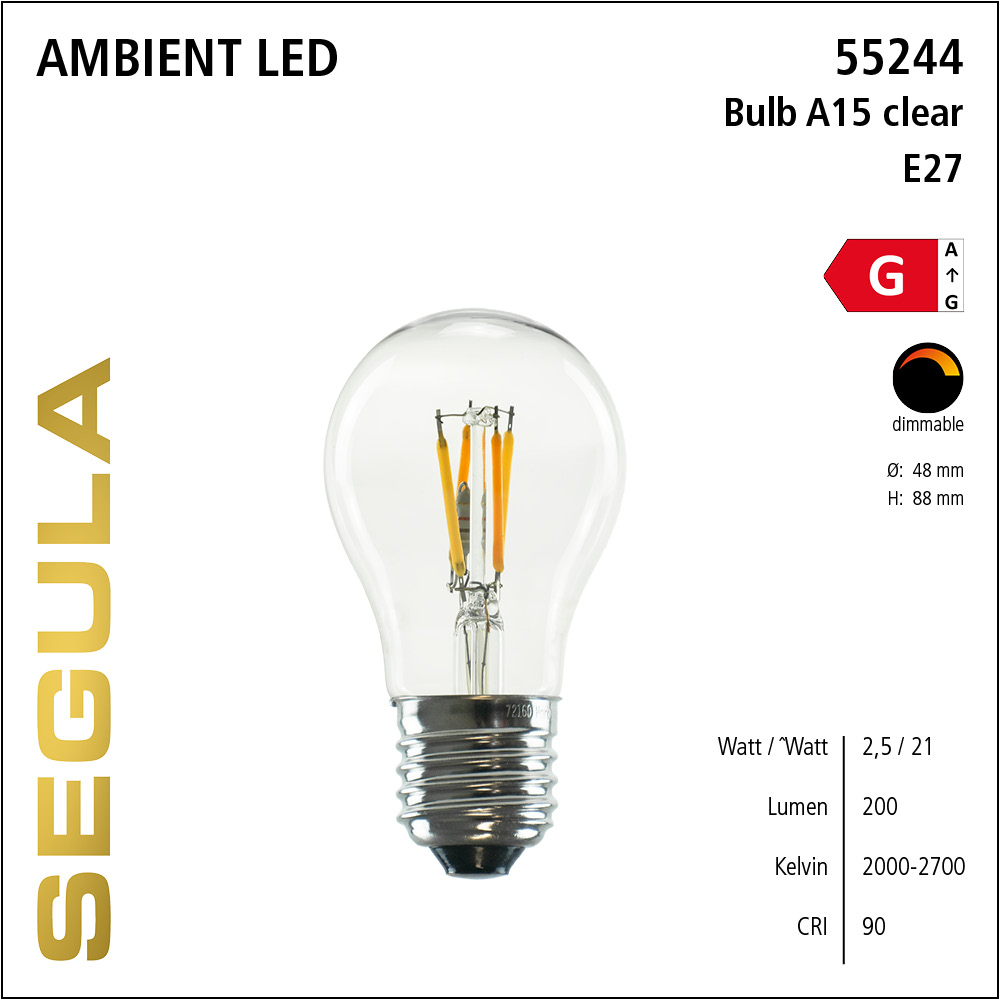 SEGULA LED Glühlampe Ambient Dimmi klar E27 2,5W 1200-2700K