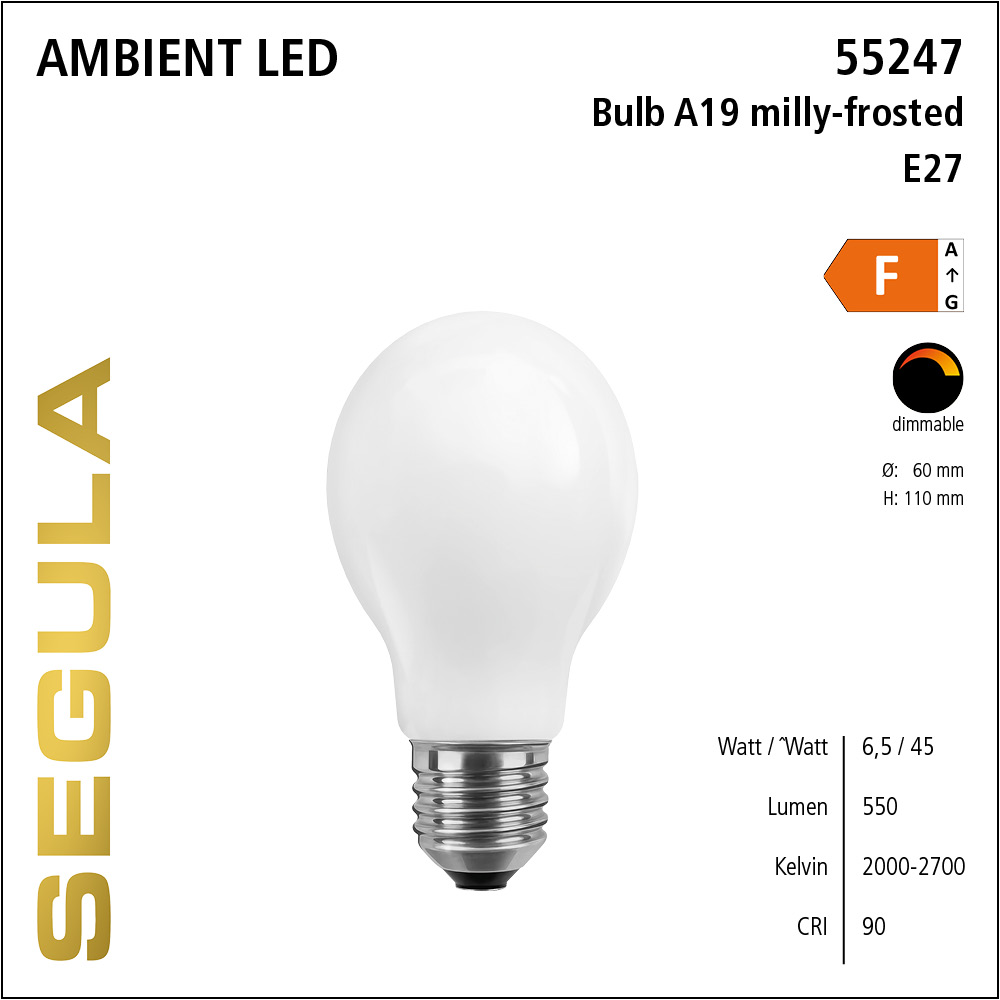 SEGULA LED Glühlampe opal-matt E27 6,5W 1900-2700K dimmbar LED