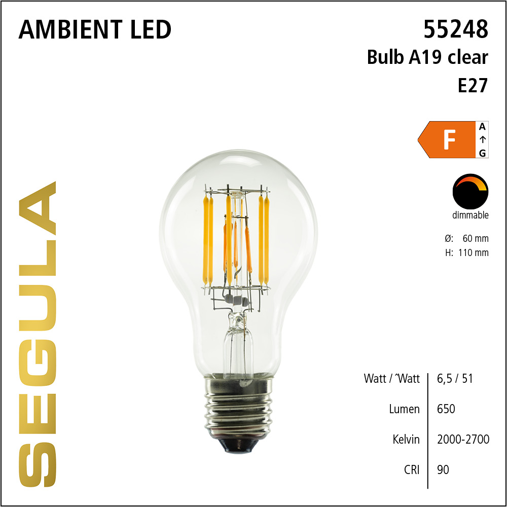 SEGULA LED Glühlampe klar E27 6,5W 1900-2700K dimmbar