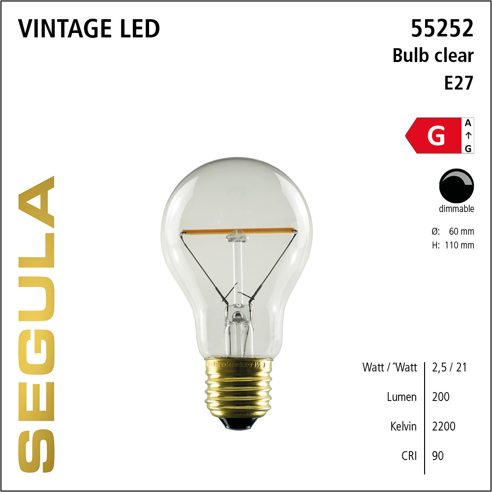 SEGULA LED Glühlampe Balance klar E27 2,5W 200Lm 2200K dimmb