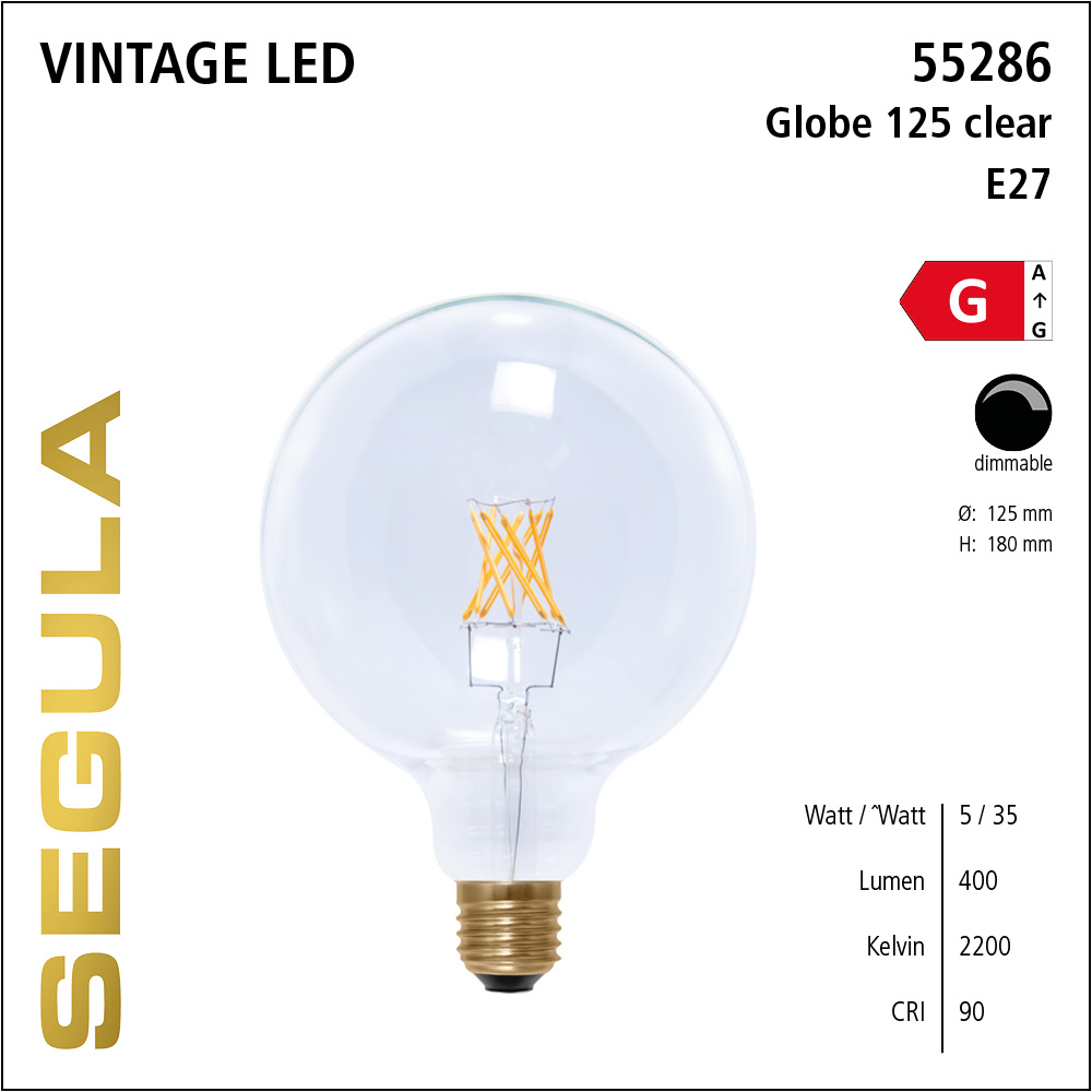 SEGULA LED Globe 125 klar E27 5W 400Lm 2200K dimmbar LED
