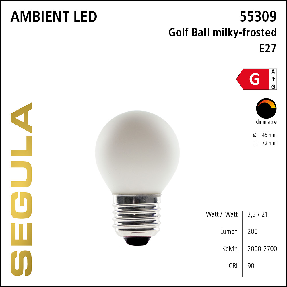 SEGULA LED Golfball opal-matt E27 3,3W 1900-2700K dimmbar