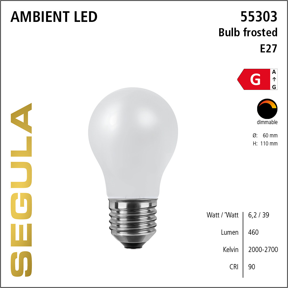 SEGULA LED Glühlampe Ambient matt E27 6,2W 2000-2700K dimm LED