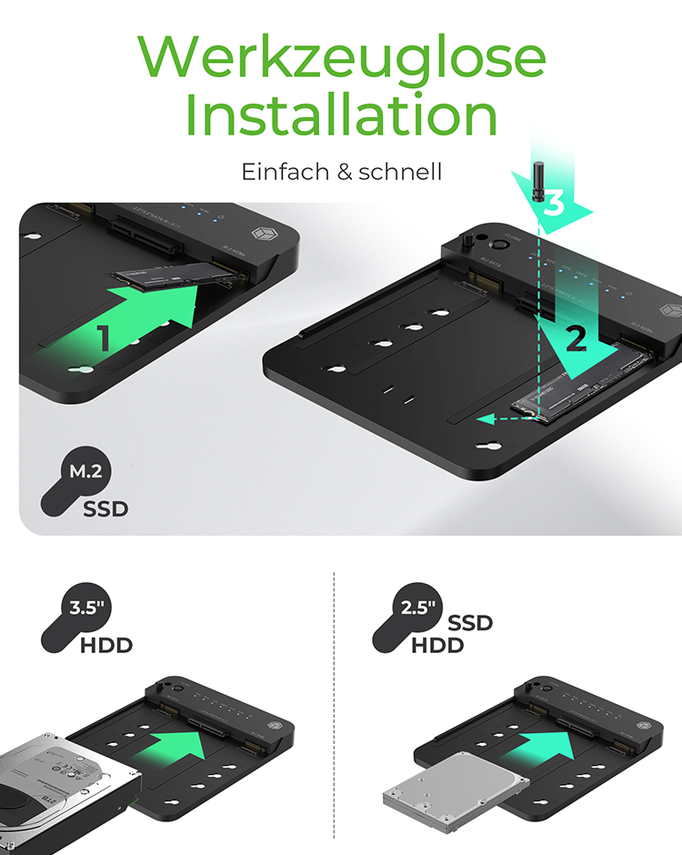 Docking- & Klonstation IcyBox 2,5& 3,5M.2 SATA NVMe USB3.2 retail Dockingstation