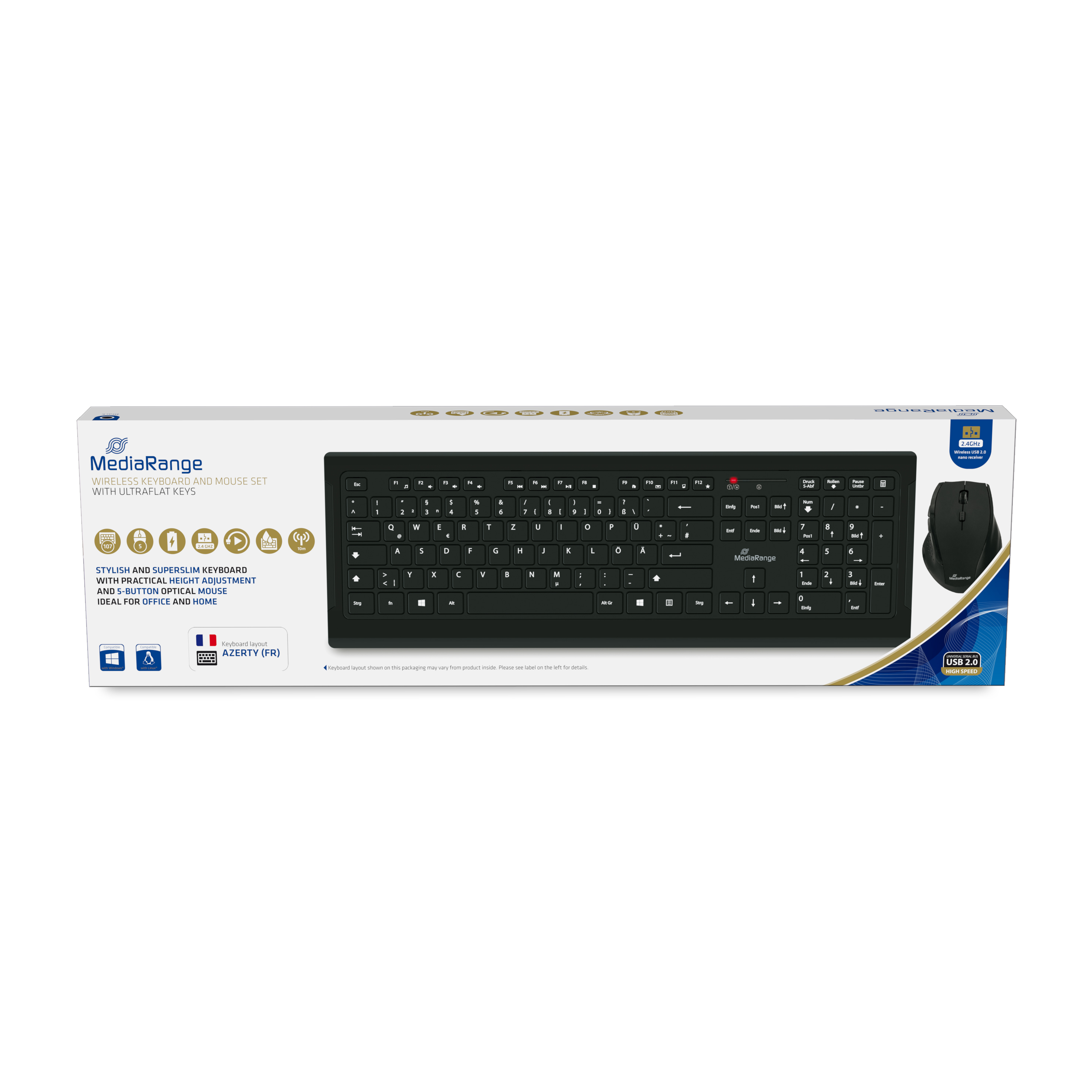 MediaRange Tastatur-Set + optis. 5 Tasten Funk-Maus (FR) sw