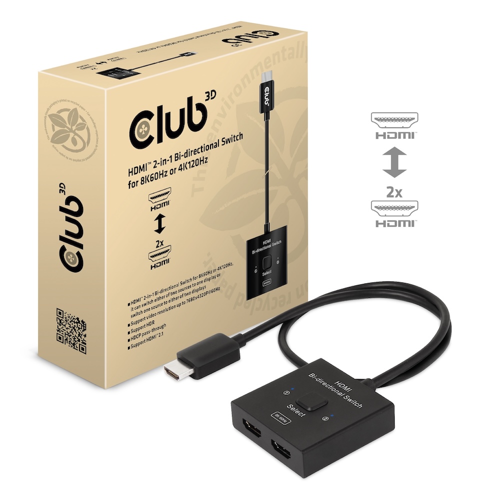 Club3D HDMI Switch 2-in-1 bidirektional   8K60Hz/&shy;4K120Hz UHD ret