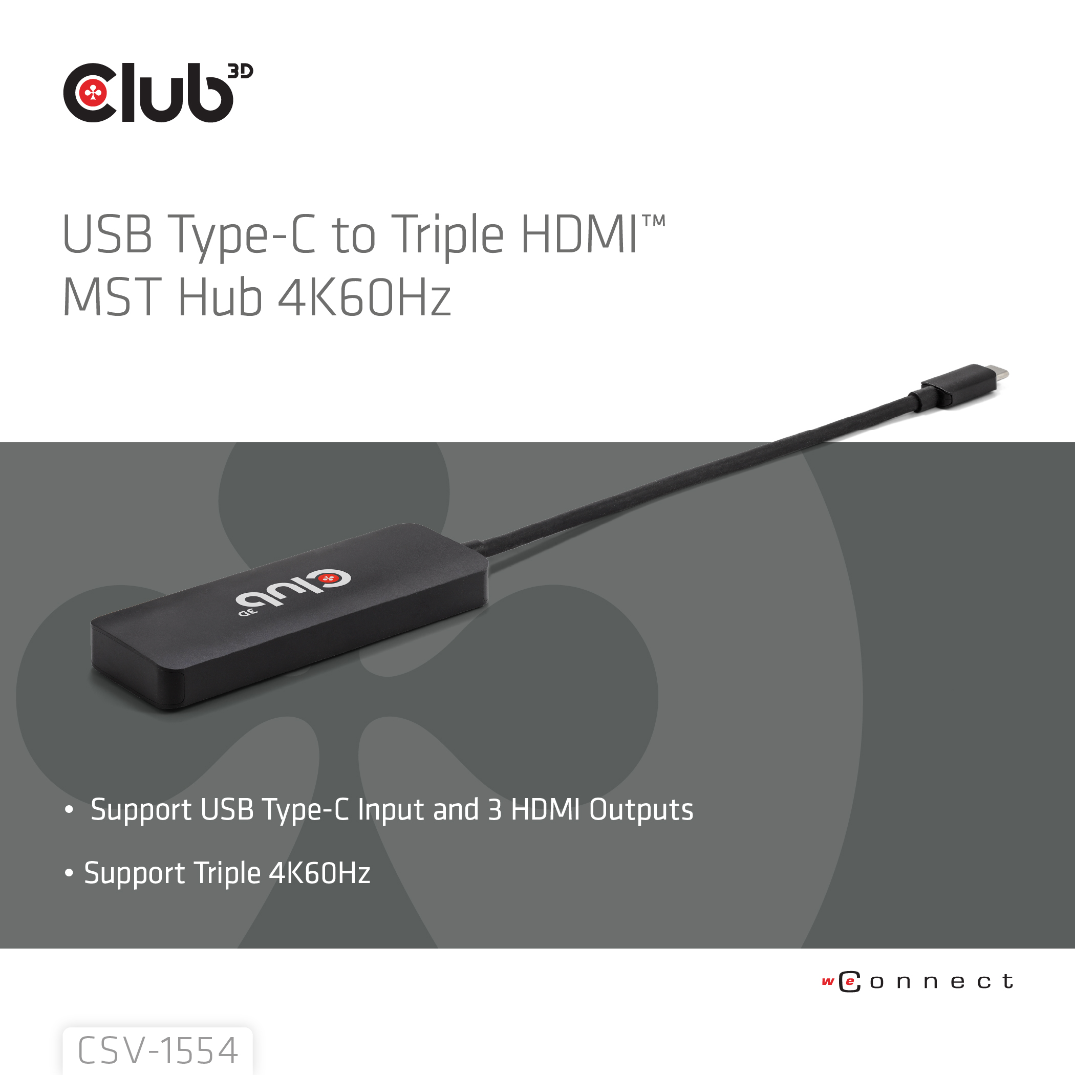 Club3D MST-Hub USB 3.2 Typ C > 3x HDMI     4K60Hz      St/Bu retail HUBs