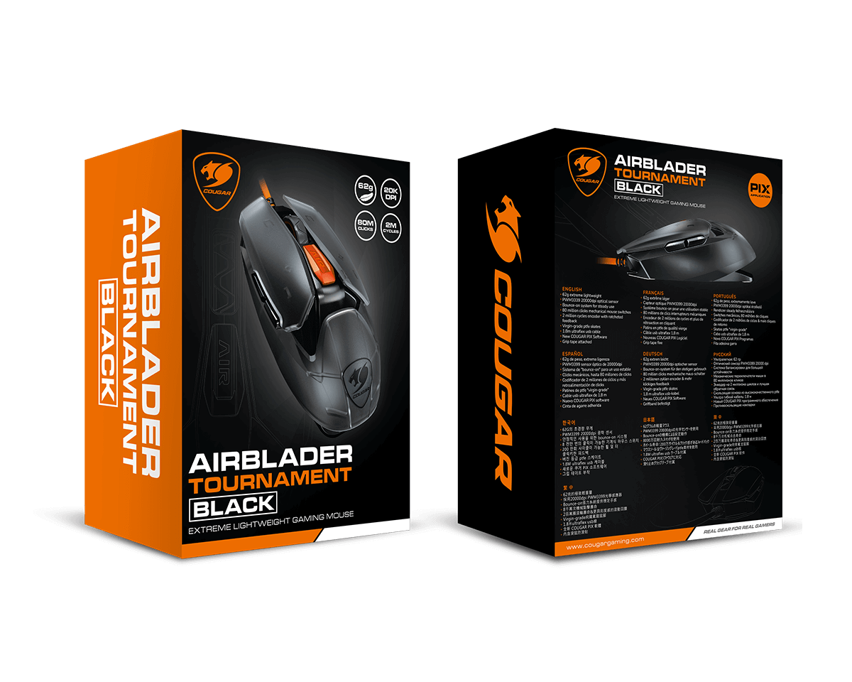 COUGAR Gaming Maus AirBlader Tournament, Kabelgeb., Schwarz