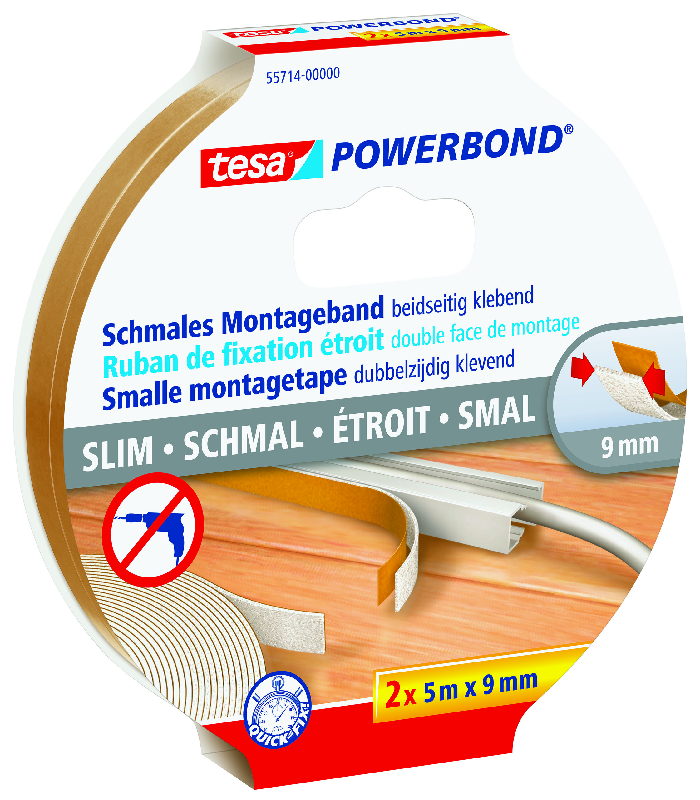tesa Powerbond Schmal 2 x 5m x 9mm