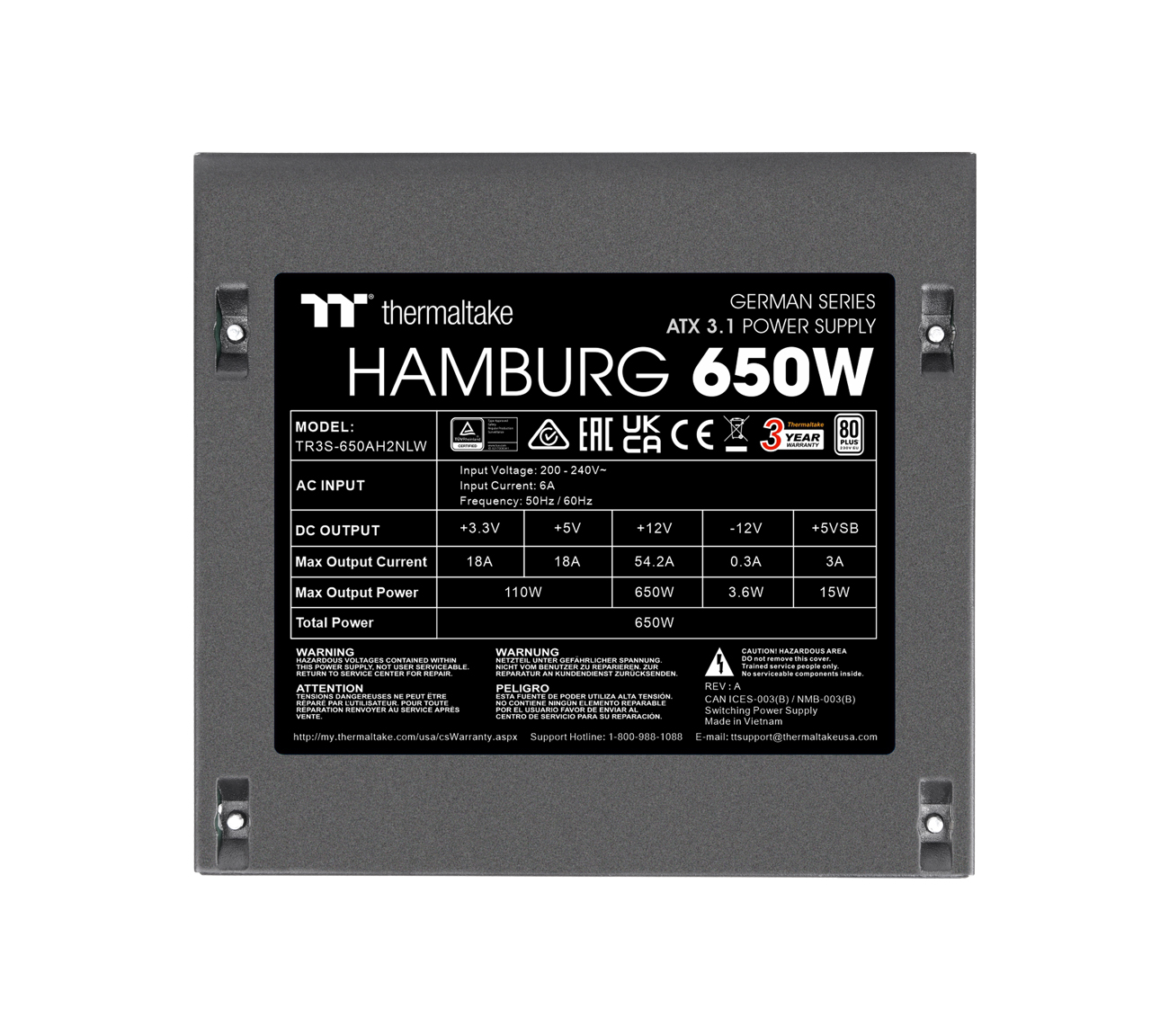Netzteil Thermaltake Hamburg 650W ATX3.1 80+ Black retail