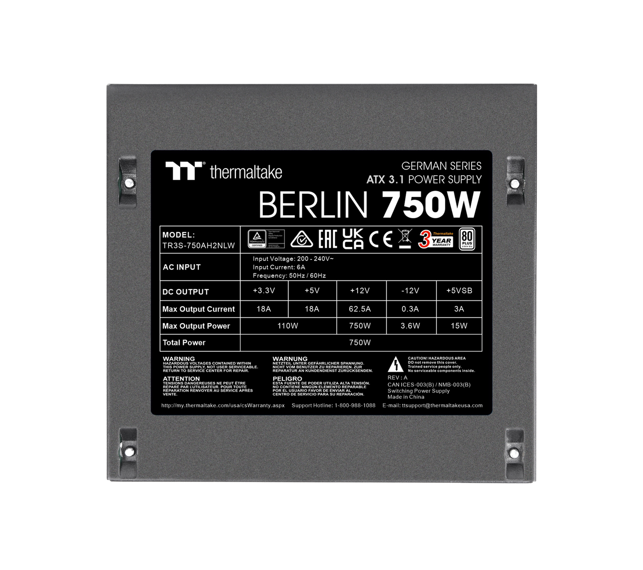 Netzteil Thermaltake   Berlin    750W ATX3.1  80+      Black retail