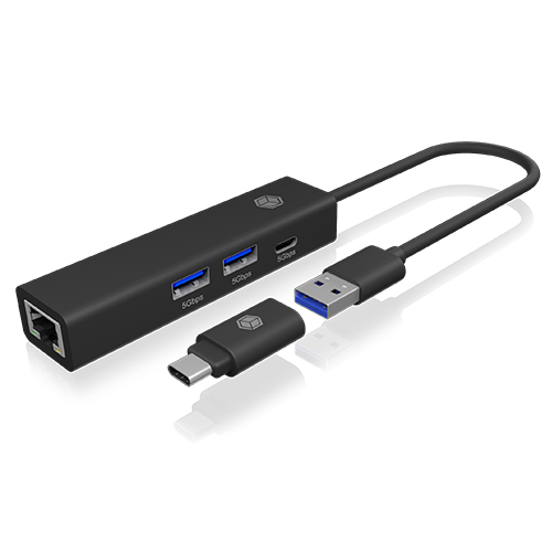 ICY BOX IB-HUB1439-LAN Kabelgebunden USB 3.2 Gen 1 (3.1 Gen 1) Type-A Schwarz