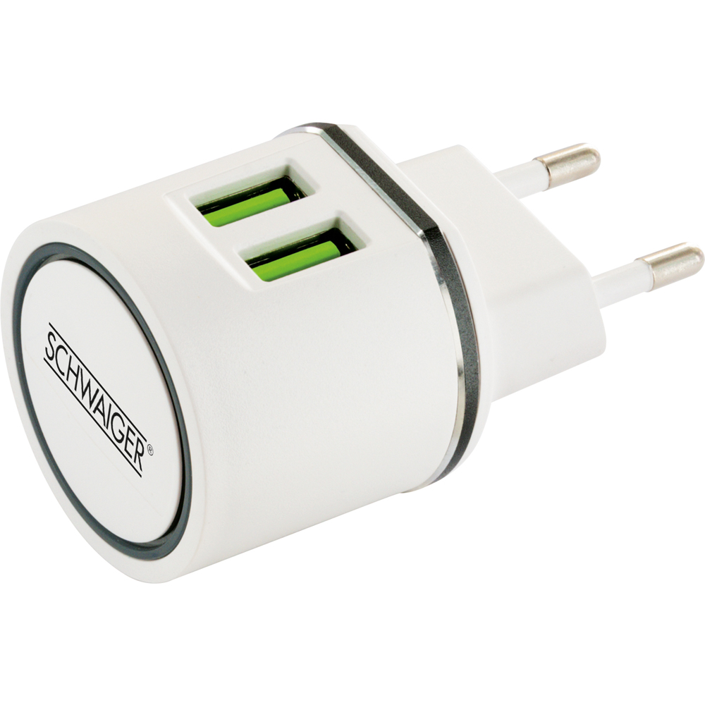 Schwaiger Ladegerät 230V 2x USB 2.0 A Weiß/Grün