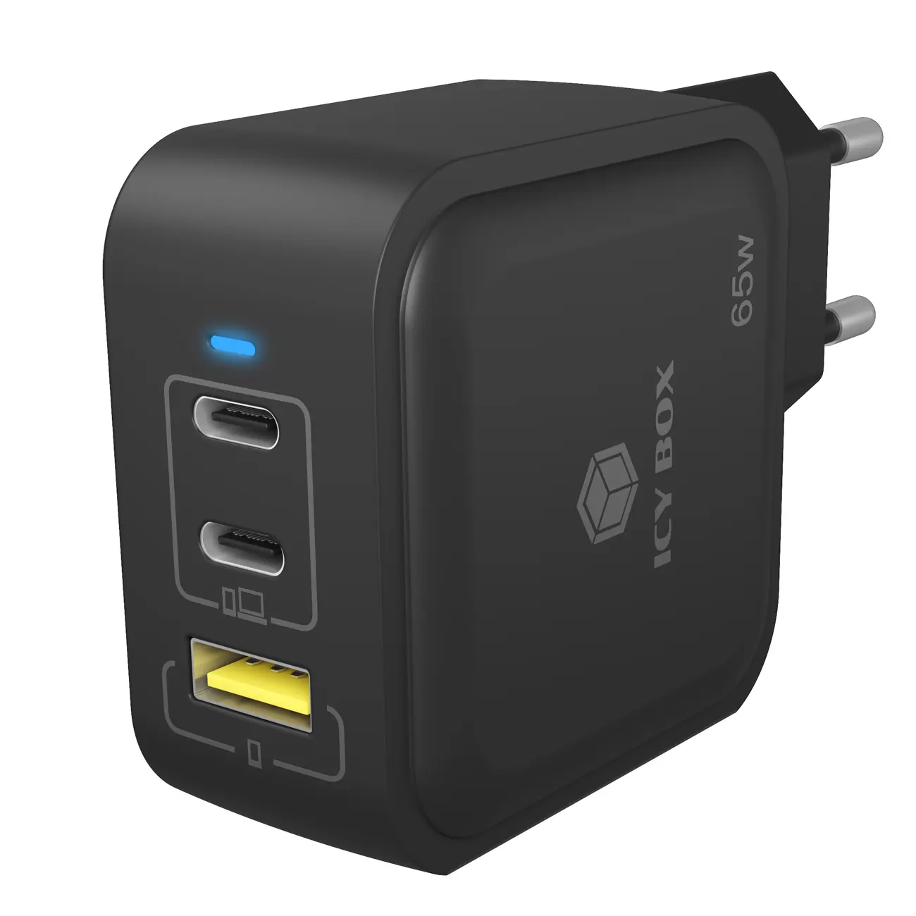 Ladegerät 3-Port IcyBox 65W GaN mit PD 3.0