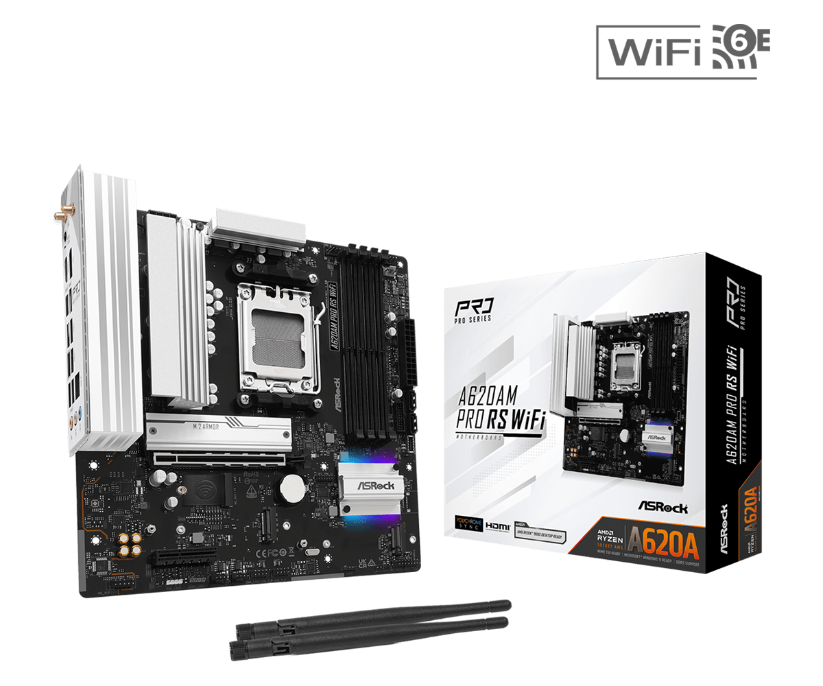 ASRock A620AM Pro RS WiFi        AM5 mATX HDMI/&shy;DP       DDR5 ret