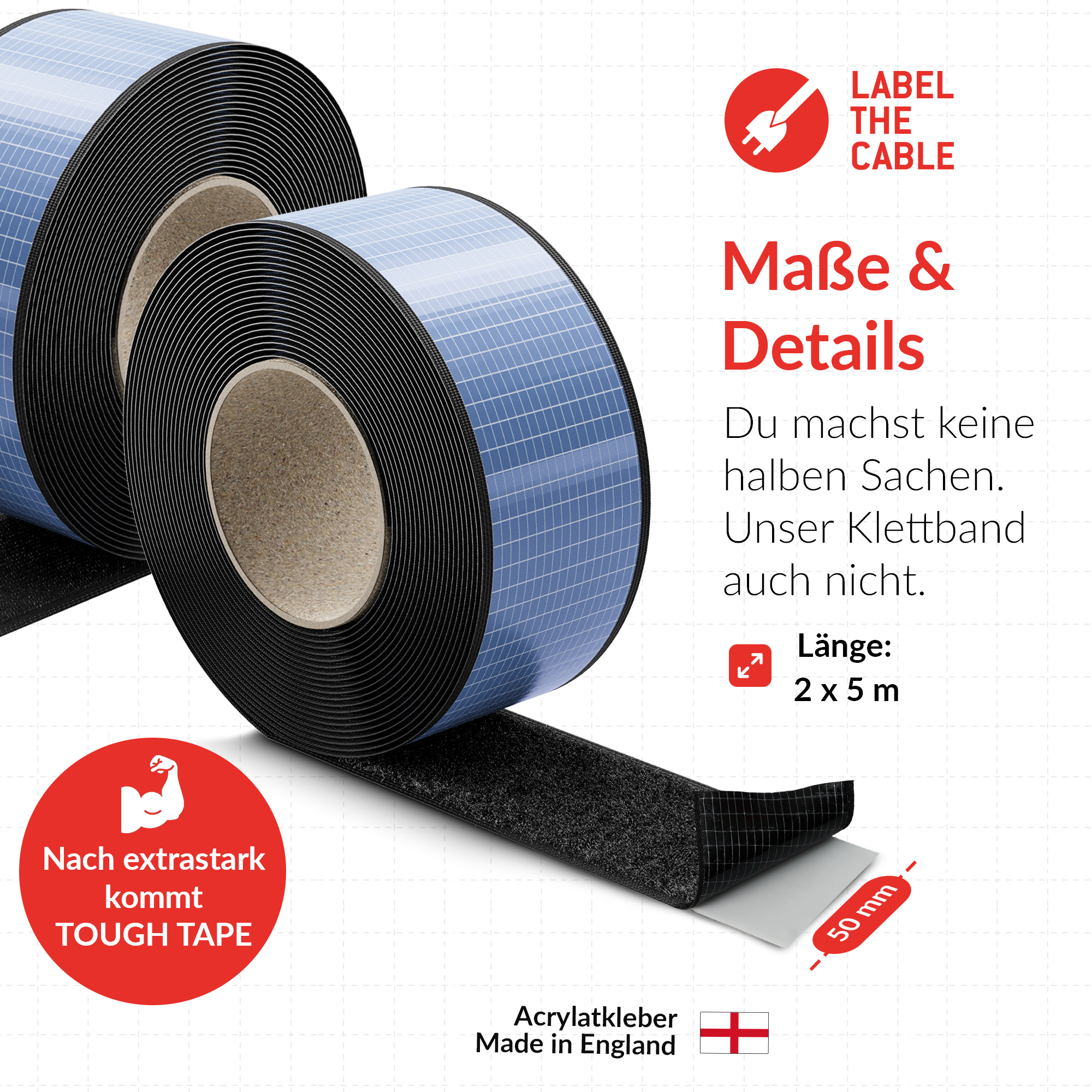 LTC Klettrolle Tough Tape Strap  5mx50mm Bündeln&Ordnen schw Kennzeichnung und Befestigung