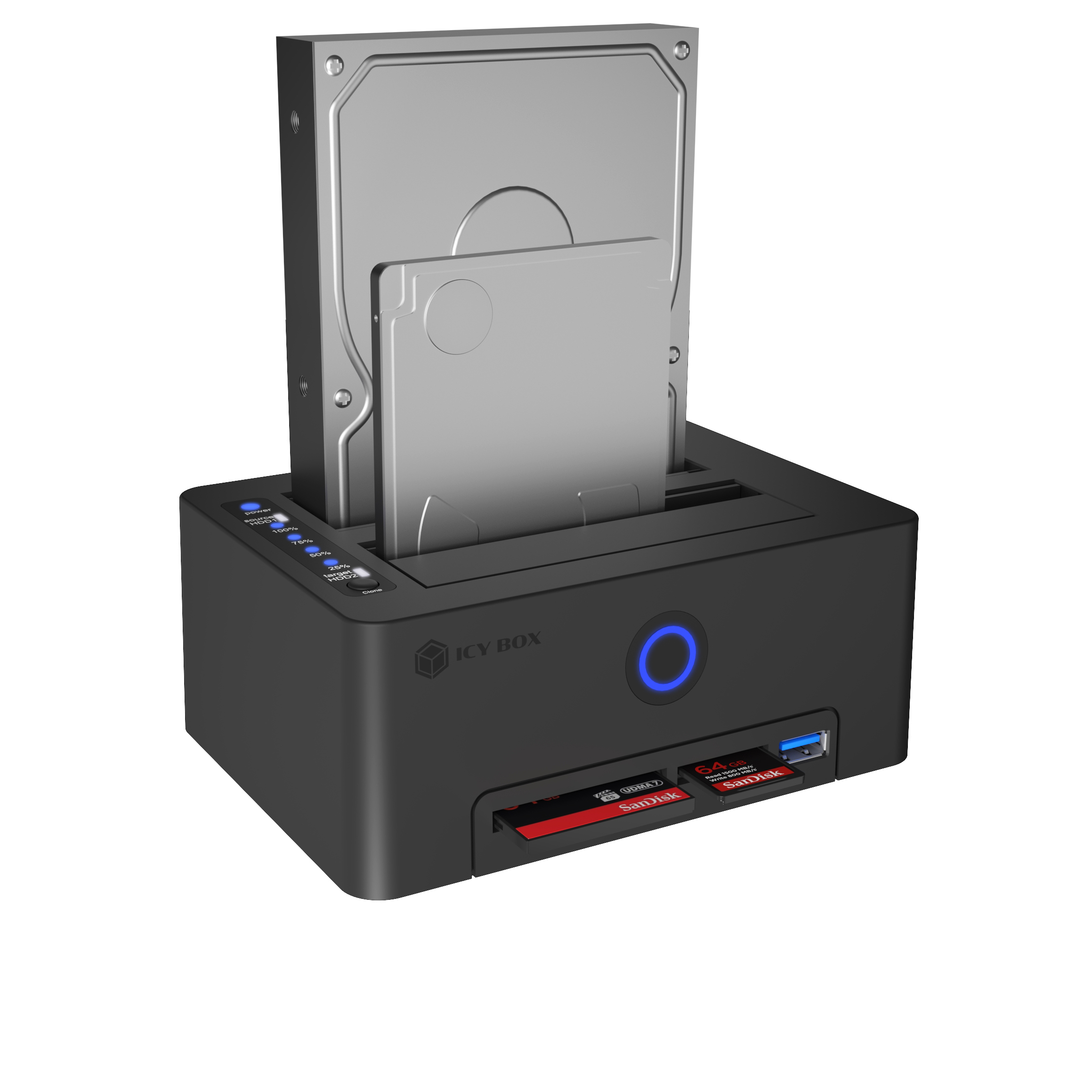 Docking- & Klonstation IcyBox HDD mit Kartenleser