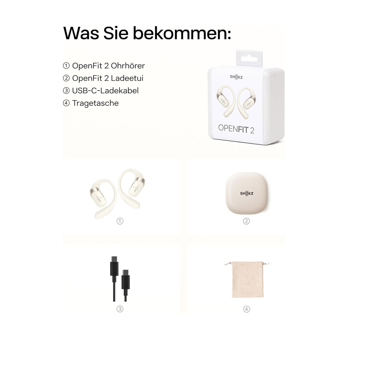 SHOKZ Knochenschall Kopfhörer OpenFit 2 Beige