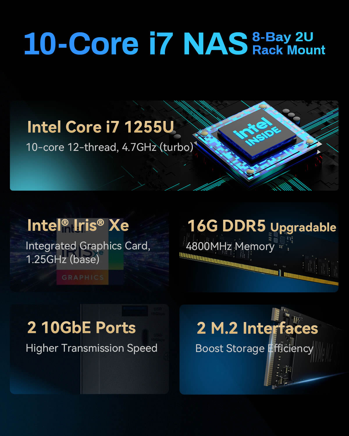 TERRAMASTER U8-500 PLUS,2U 8bay NAS,10Core,16GB DDR5,Diskles