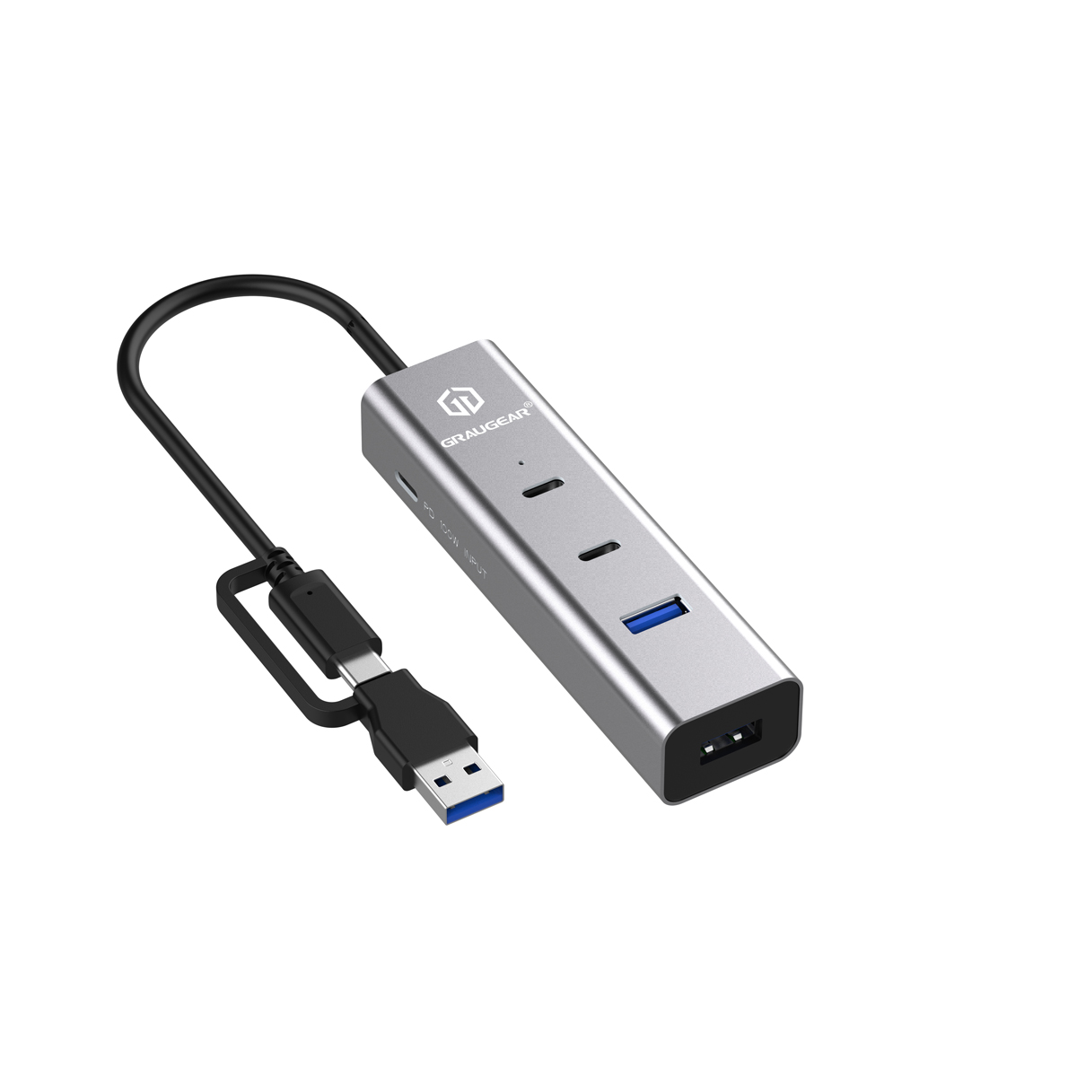 GRAUGEAR 4-Port USB HUB + PD Supports 2x USB-C 2x USB-A HUBs