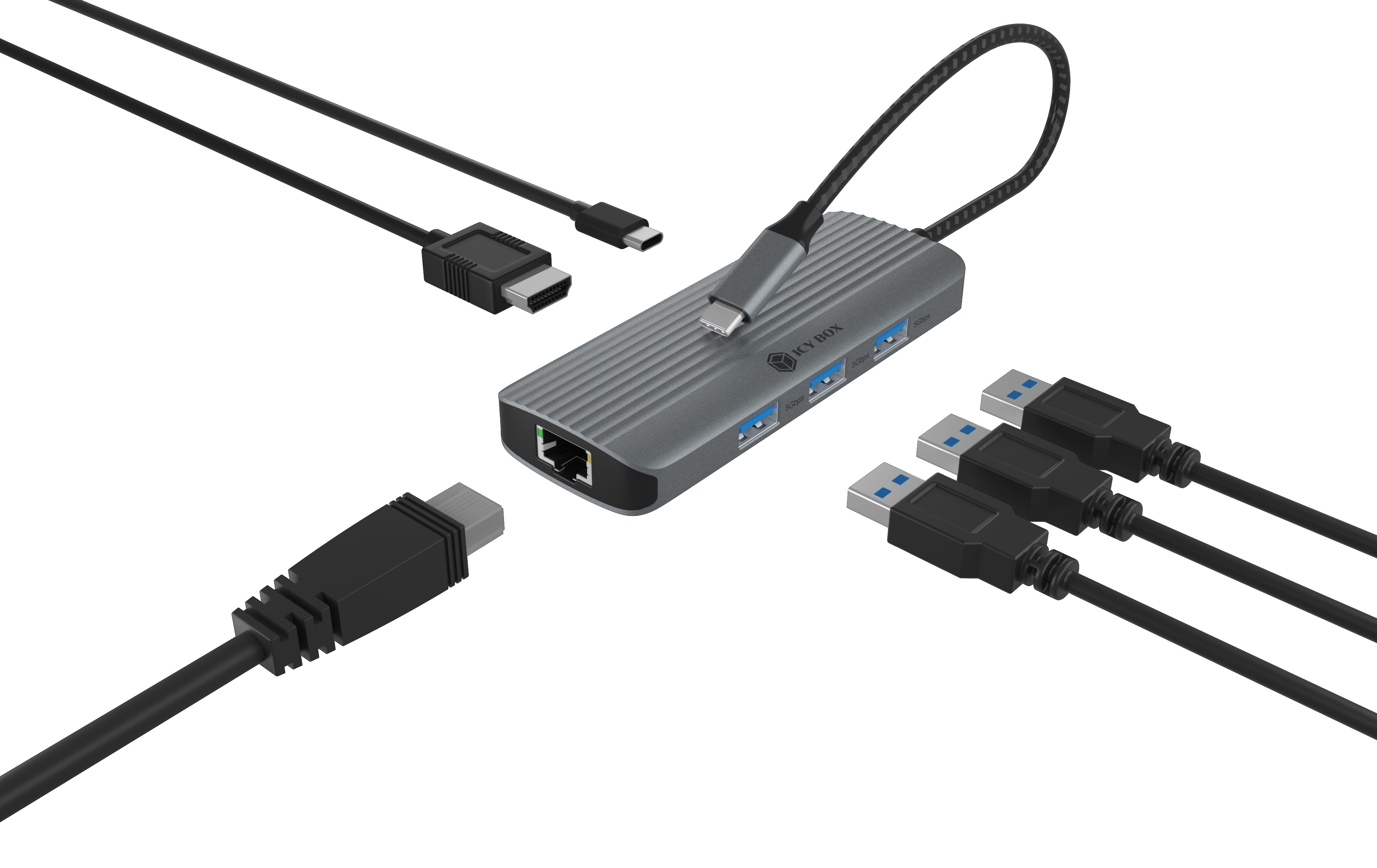 Dockingstation IcyBox 6 in 1 1xHDMI 4K60Hz, 3x USB-A