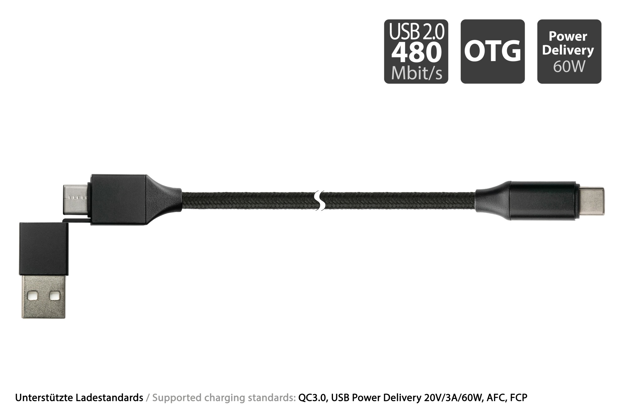 Python USB 2.0 Lade-und Datenkabel QC 3.0 PD 60W schwarz 1m