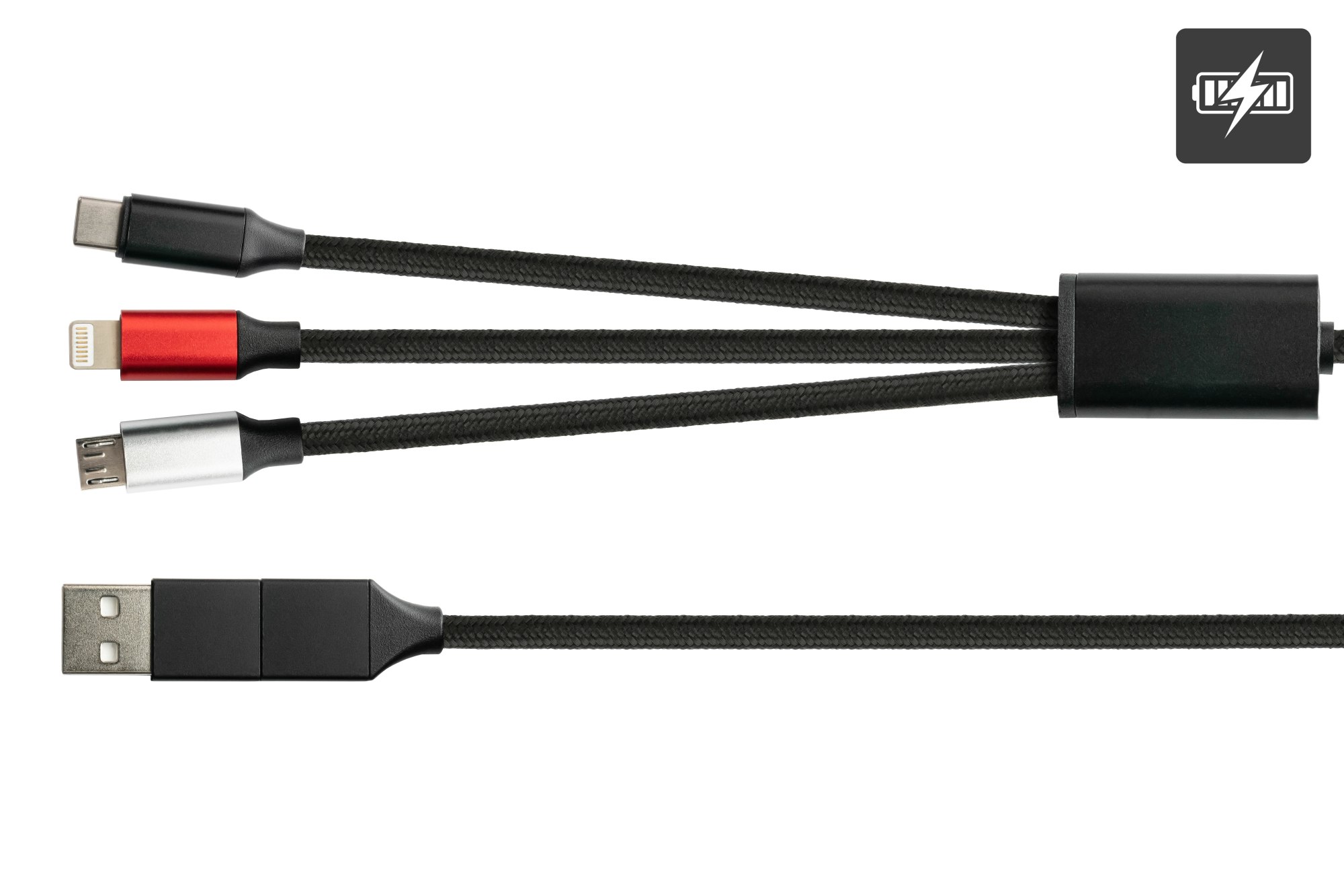 Python USB 6-in-1 Ladekabel 3A Textilmantel schwarz 1,2m Ladekabel