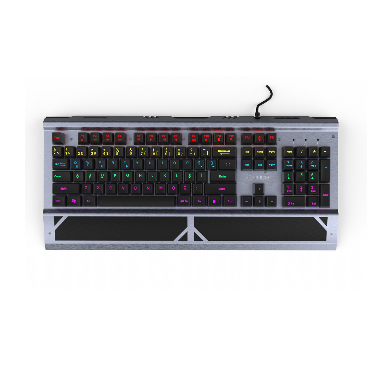 INCA Gaming Tastatur RGB/BlueSwitch/USB        1.65m  silber retail