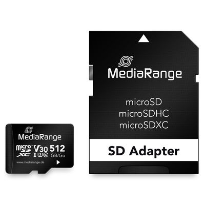 MediaRange SD MicroSD Card 512GB UHS-1 Cl.10 inkl. Adapter