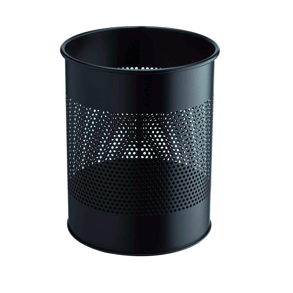 DURABLE Papierkorb Metall rund 15L Perforation 165mm schwarz PapierBüroSchreibwar